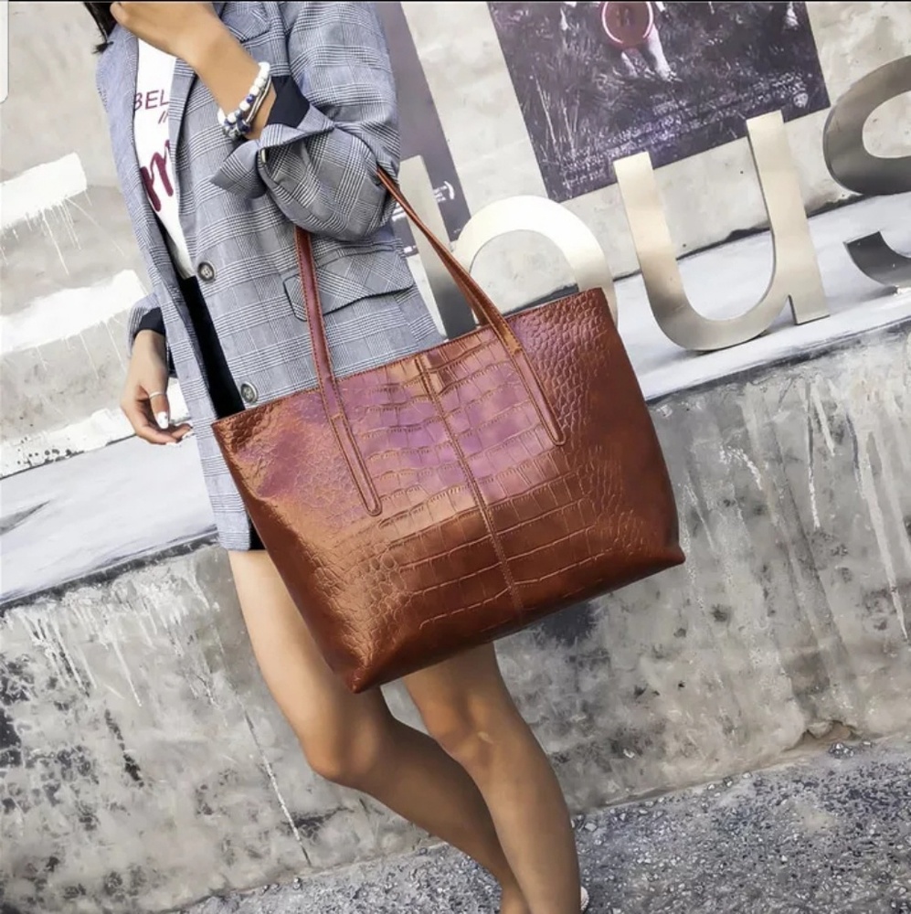 ROME Crocodile Vegan Leather Tote Shoulder Bag - Picture 2 of 8